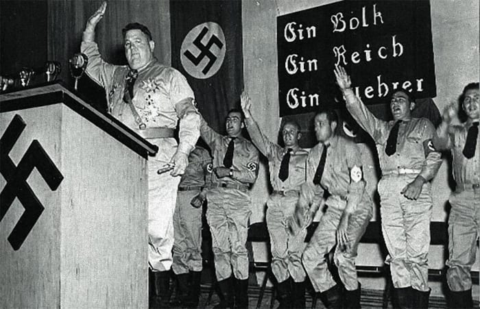Leavitt in his role impersonating a Nazi officer, at Camp Ritchie.